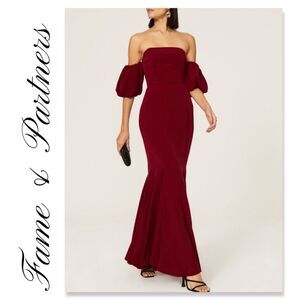 EUC Fame & Partners Red Puff Sleeve Gown